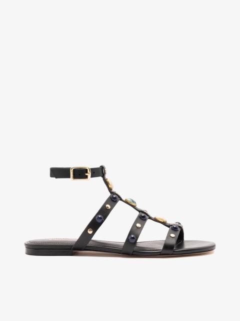 Larroudé Amalfi Flat Sandal Black Leather