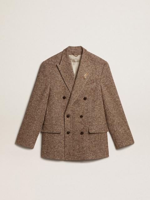 Men’s brown double-breasted blazer with button fastening