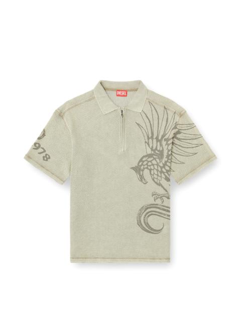 Diesel MESH-JACQUARD POLO SHIRT WITH PHOENIX PRINT