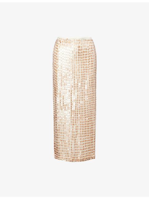 ZANKOV Marcella Beaded Silk Midi Skirt