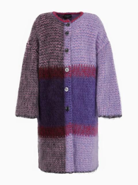 EMPORIO ARMANI ASV brushed mohair piqué coat with jacquard motif