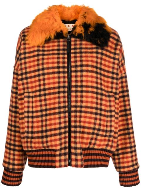 Marni shearling-trim checked bomber jacket
