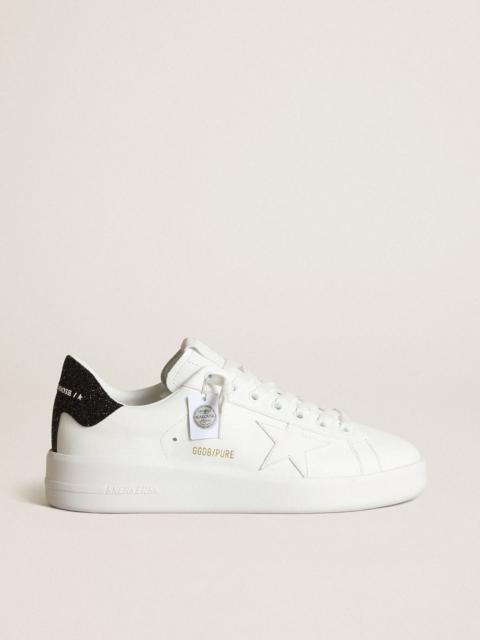 Golden Goose Purestar sneakers in white leather with tone-on-tone star and heel tab in black Swarovski crystals