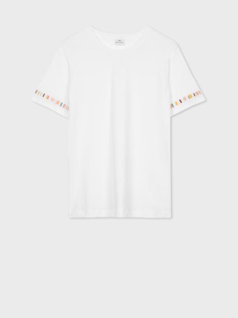 Paul Smith Women's White 'Swirl' Stripe Sleeve Embroidered T-Shirt