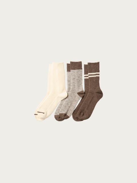 ROTOTO® Recycled Cotton Wool Daily 3 Pack Socks - Brown