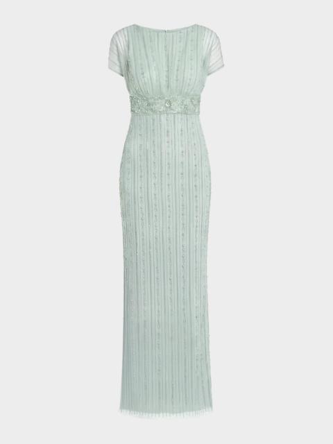 MAC DUGGAL Embellished Mesh Blouson Column Gown