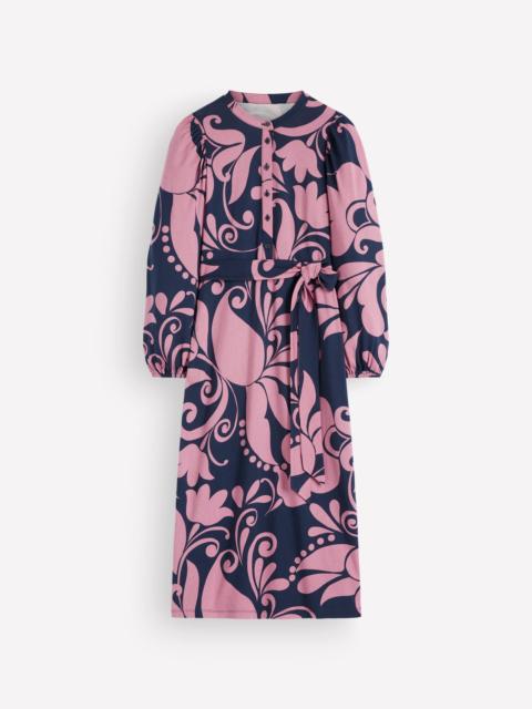 BODEN Eli Belted Jersey Midi Dress-Pink Heather, Floral Breeze