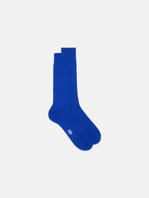 J. PRESS MADE-IN-ITALY SOLID BRIGHT BLUE MID-CALF RIBBED WOOL SOCKS