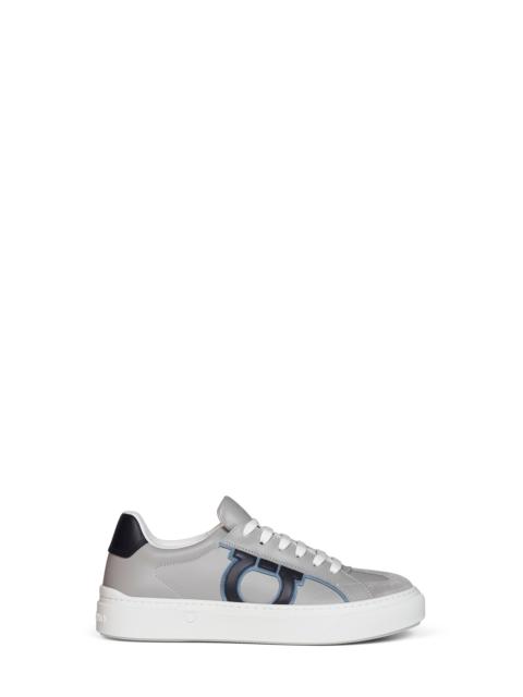 FERRAGAMO Grey calf leather Gancini sneakers
