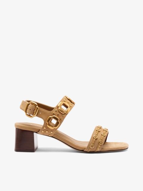 Milan Studs Block Sandal In Peanut Suede