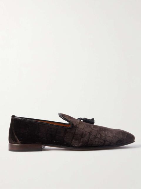 TOM FORD Bailey Tasselled Leather-Trimmed Croc-Effect Velvet Loafers