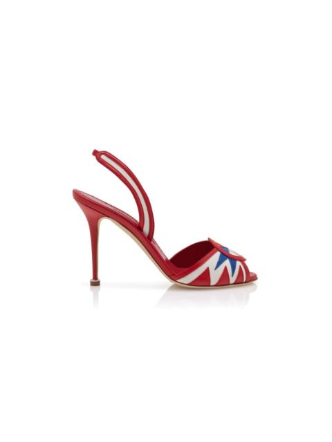Manolo Blahnik Red, White And Blue Nappa Leather Slingback Sandals