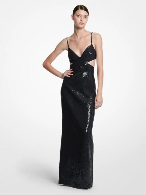 MICHAEL KORS COLLECTION Hand-Embroidered Sequin Double Crepe Sablé Cutout Gown