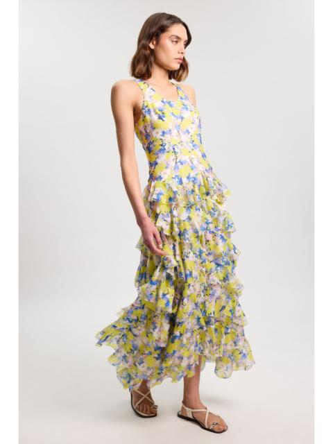 KAREN MILLEN Floral Crinkle Georgette Ruffle Detail Woven Maxi Dress