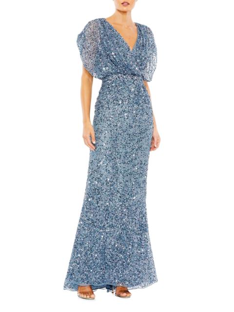 MAC DUGGAL Women's Evening Metallic Blouson Gown - Slate Blue