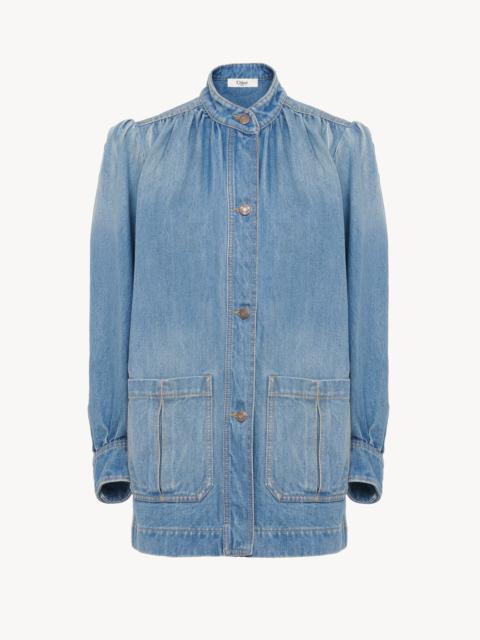 Chloé HIGH-NECK GATHERED JACKET IN DENIM