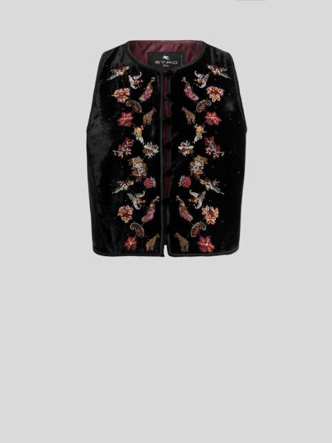 Etro CROPPED VELVET WAISTCOAT WITH EMBROIDERY AND BEADS