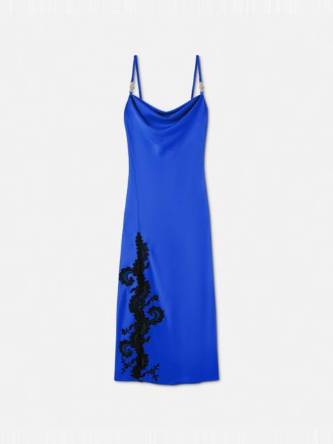 VERSACE Barocco Lace Cowl Slip Midi Dress
