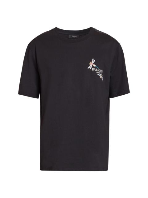 Balmain Men's Logo-Embroidered Cotton T-Shirt - Noir Multicolor