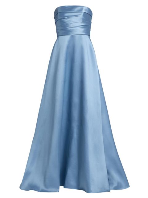 AMSALE Women's Satin Strapless Fit & Flare Gown - Smokey Blue