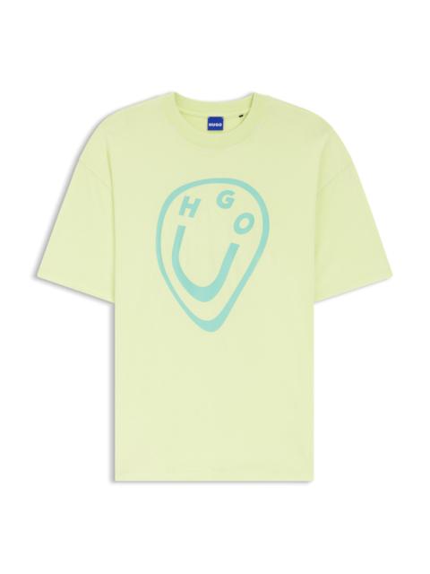 HUGO COTTON-JERSEY T-SHIRT WITH MELTED-EFFECT HAPPY HUGO PRINT