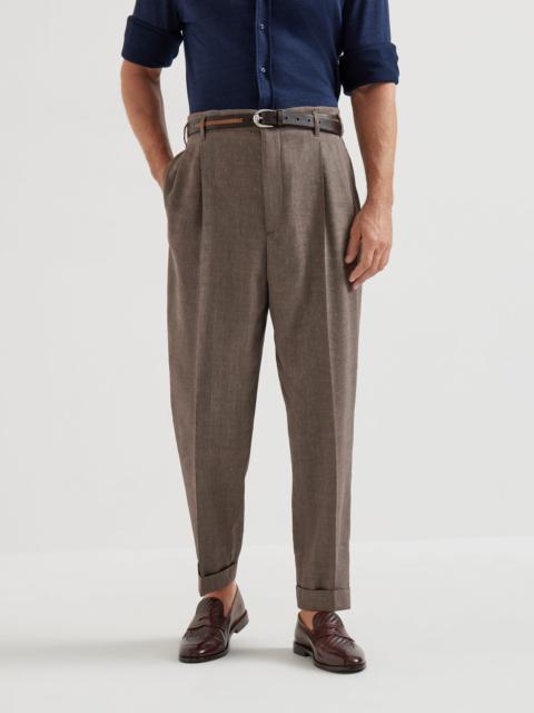 Brunello Cucinelli Linen and virgin wool chevron trousers with double pleats