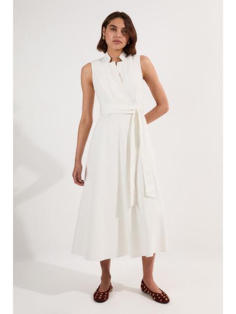 KAREN MILLEN Denim Tailored Notch Neck Belted Fluid Midi Dress