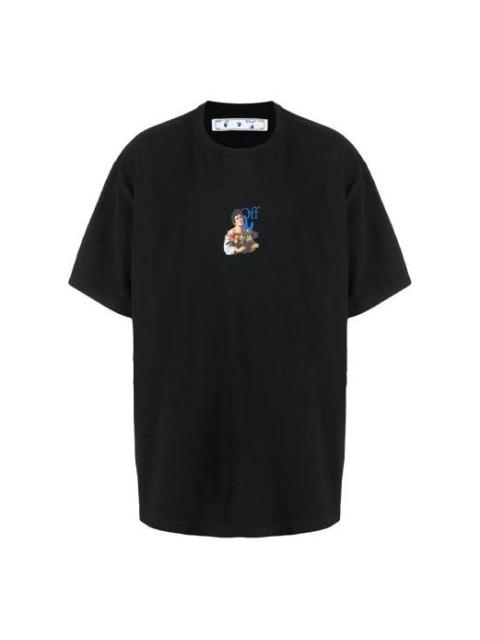 Off-White Off-White 21SS Painting Blue Arrow Cartoon Short Sleeve Loose Fit Black OMAA038S21JER0071040