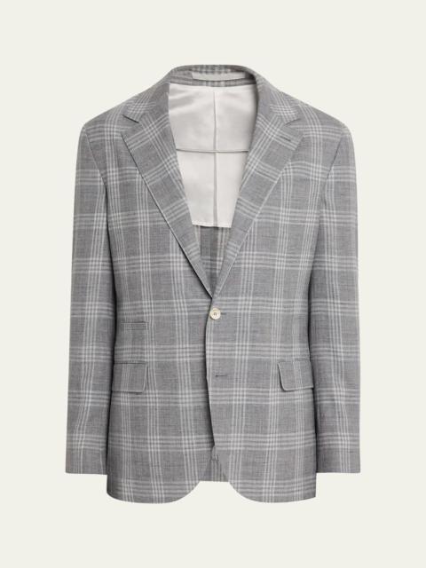 Brunello Cucinelli Men's Wool, Silk and Linen Plaid Single-Breasted Suit Jacket