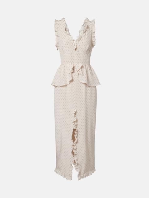 Alessandra Rich Polka-dot peplum silk midi dress