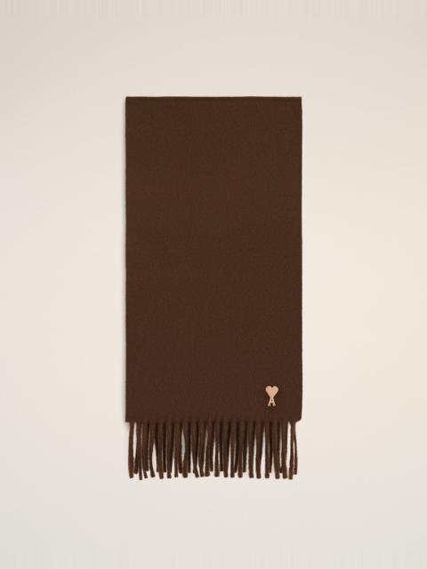 AMI Paris BROWN WOOL SCARF WITH AMI DE COEUR PATCH