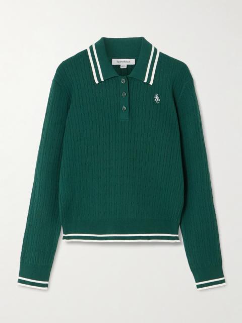 Sporty & Rich Embroidered Striped Cable-knit Polo Shirt
