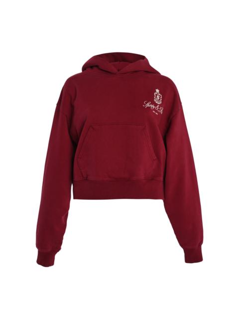 Sporty & Rich Vendome Embroidered Cotton Cropped Hoodie burgundy