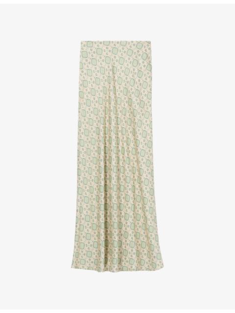 Claudie Pierlot Abstract-Print Mid-Rise Satin Maxi Skirt