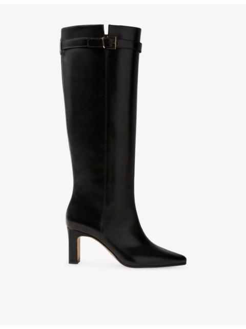 Claudie Pierlot Buckled Leather Heeled Knee-High Boots