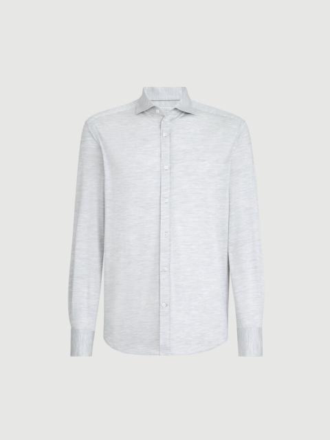 Brunello Cucinelli 실크와 코튼 저지 셔츠와 스프레드 칼라