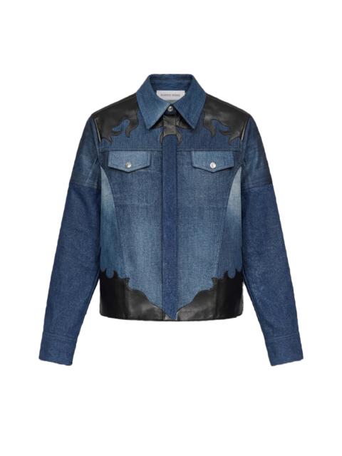 Marine Serre Upcycled denim trucker jacket with leather patches