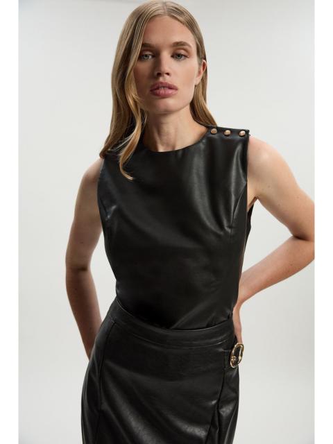 KAREN MILLEN Faux Leather Button Tailored Top