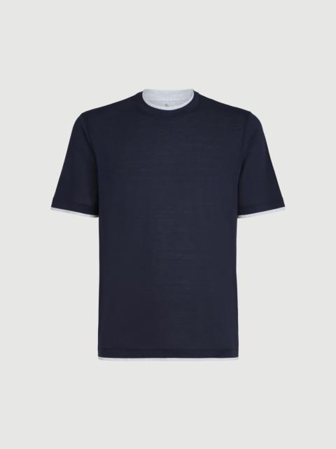 Brunello Cucinelli Silk and cotton jersey crew neck T-shirt with faux-layering