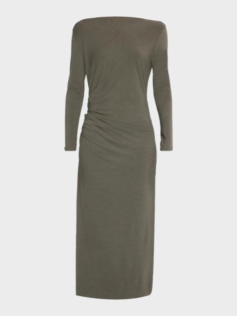 Brunello Cucinelli Long-Sleeve Wool Jersey Midi Dress