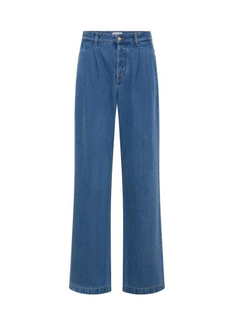 Marine Serre Light blue denim loose jeans with pleats organic cotton
