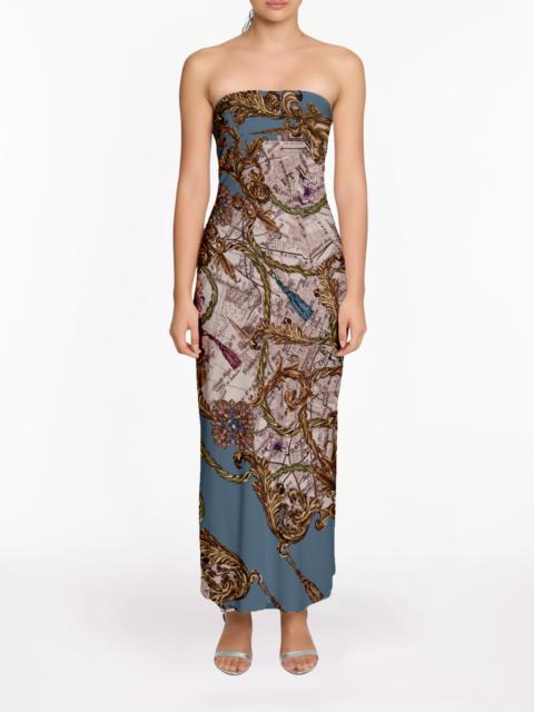 Marchesa STRAPLESS PRINTED MIDI DRESS