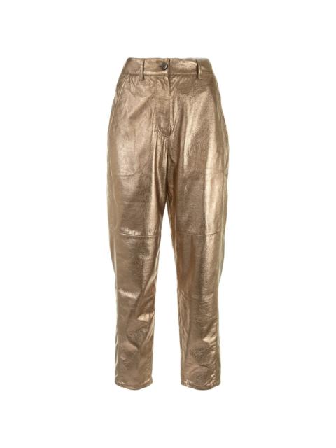 metallic-effect straight trousers