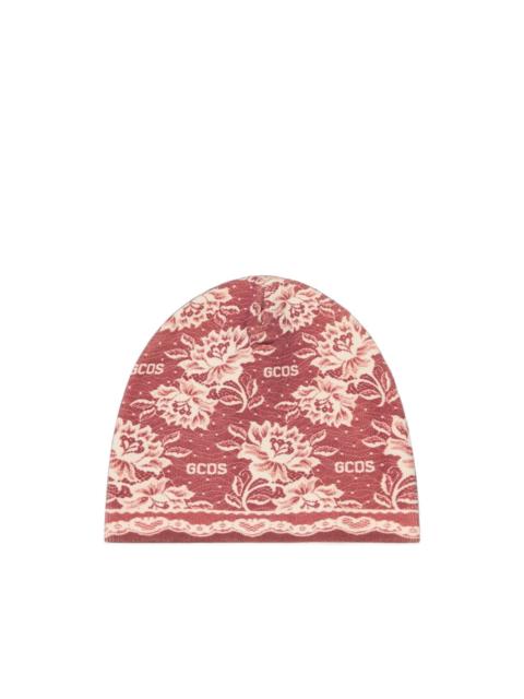 GCDS Gothic floral-print beanie hat