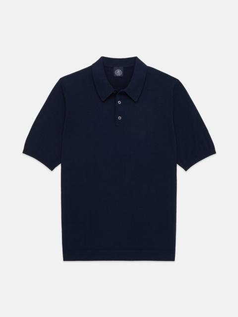 J. PRESS NAVY HIGH-TWIST COTTON POLO - TRIM FIT