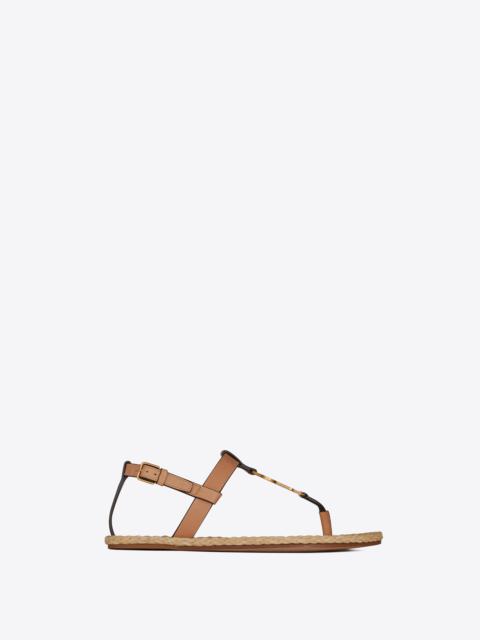 cassandra flat sandals in vegetable-tanned leather with bronze-tone monogram