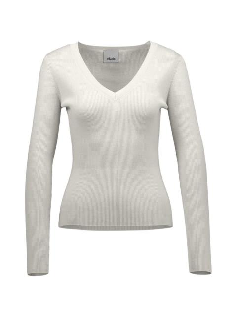 Allude v-neck ribbed knitted sweater
