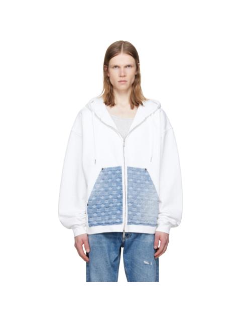 DSQUARED2 White Denim Mix Relax Zipped Fit Hoodie