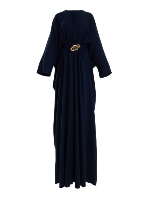 Belted Stretch-Silk Maxi Dress navy