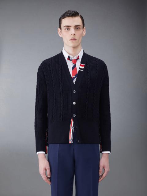 Thom Browne Wool Relaxed V-Neck Cable Cardigan